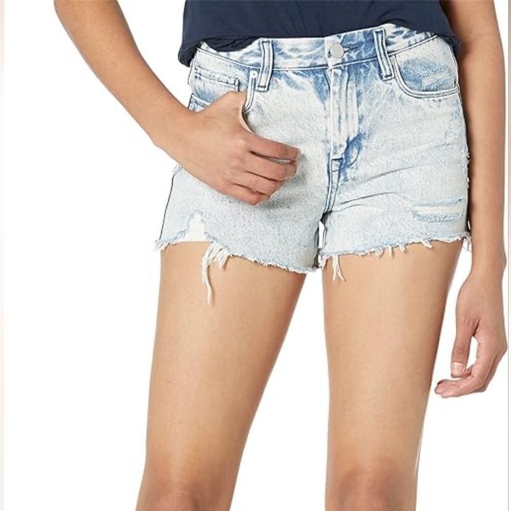 High Rise Denim Shorts Light Acid Wash Raw Frayed Hem Cutoff Distressed NWT 28